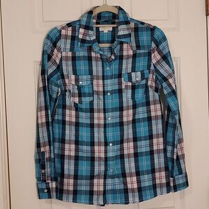 Ci Sono Plaid Pearl Snap Western Style Shirt Long Sleeves Size M Cowgirl